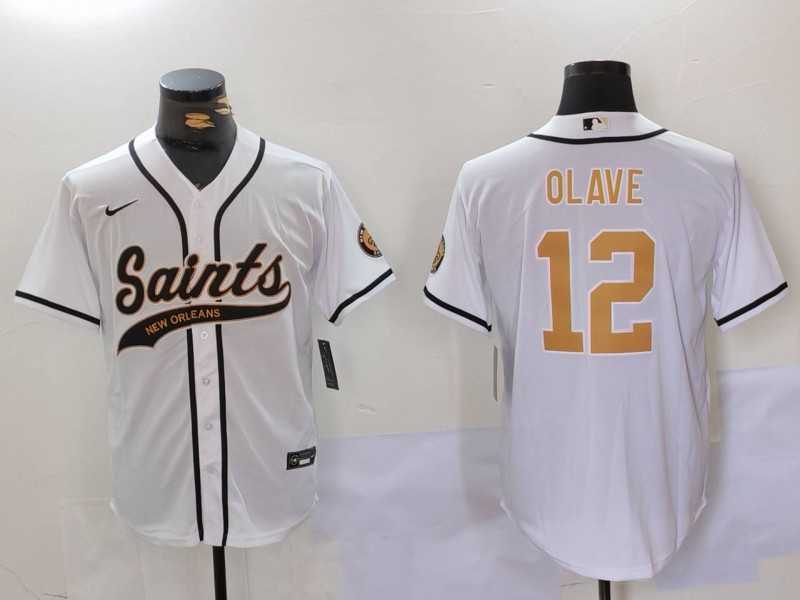 Men%27s New Orleans Saints #12 Chris Olave White Cool Base Stitched Baseball Jersey